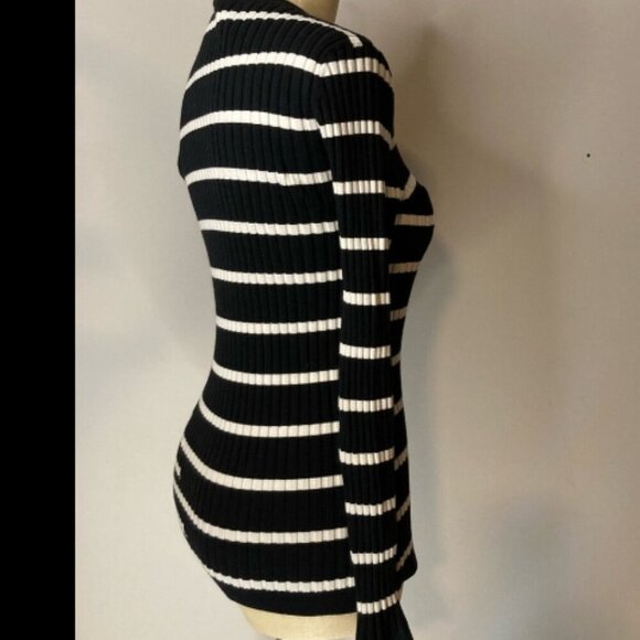 T Alexander Wang Black White Striped Fitted Rib Pullover Wool Silk Size XS EUC - Picture 10 of 13